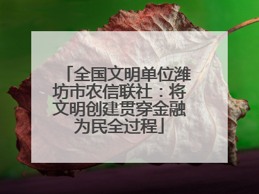 全国文明单位潍坊市农信联社：将文明创建贯穿金融为民全过程